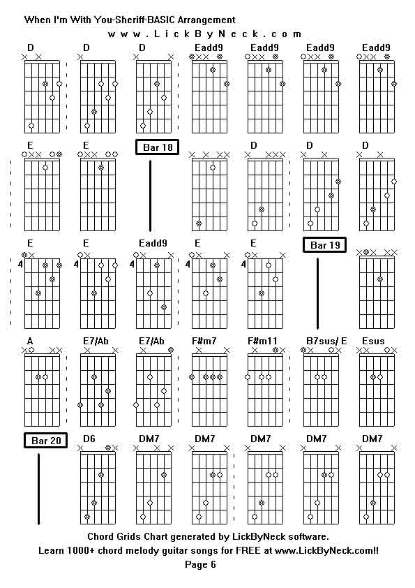 Chord Grids Chart of chord melody fingerstyle guitar song-When I'm With You-Sheriff-BASIC Arrangement,generated by LickByNeck software.